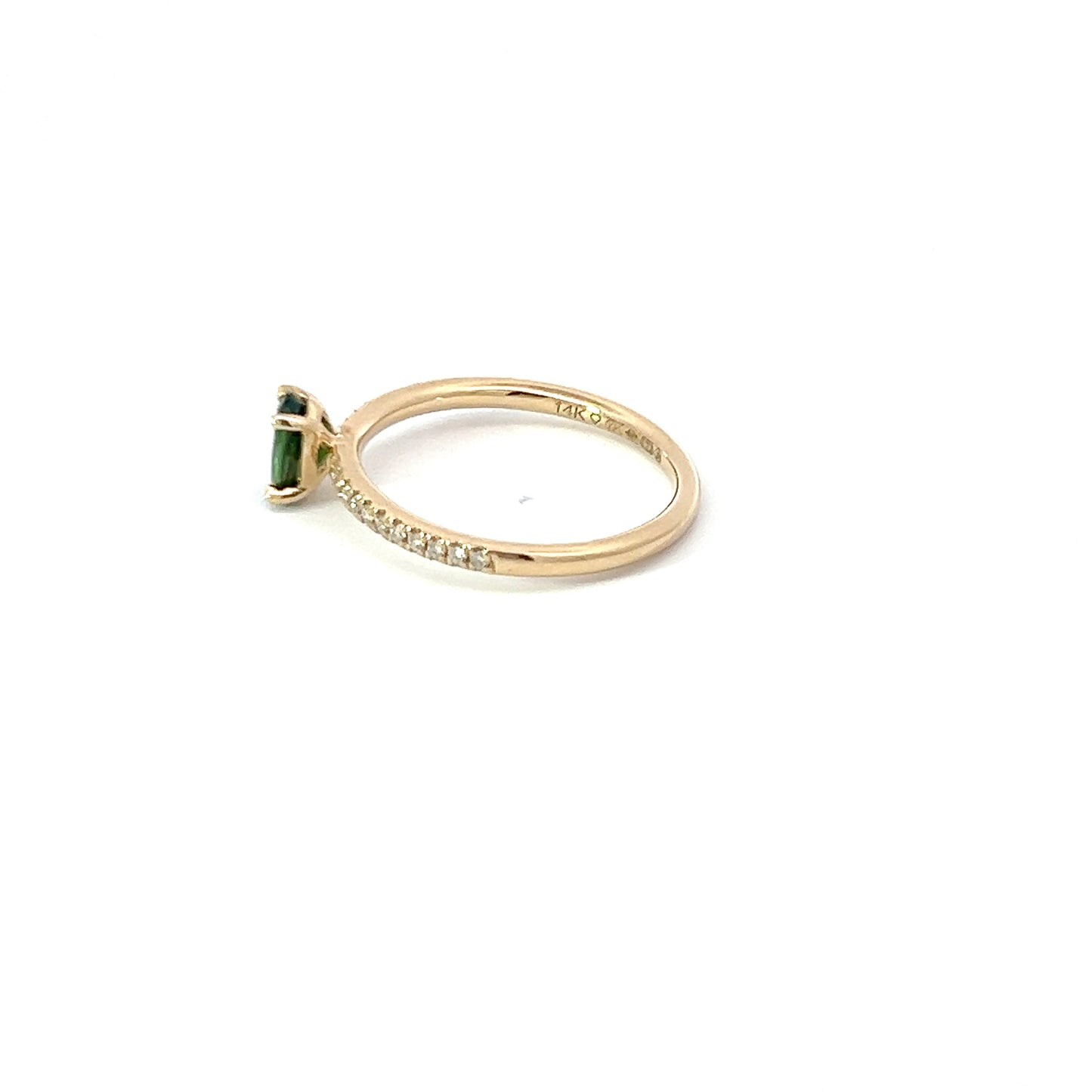 Sollitaire ring | Edelsteen groene toermalijn 0.48ct | 14k geelgoud | diamant 0.10ct