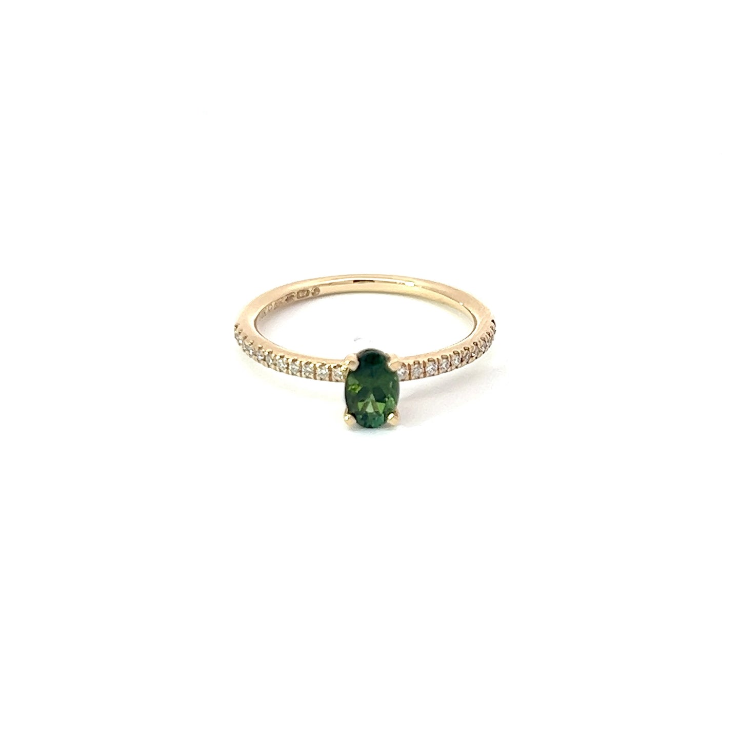 Sollitaire ring | Edelsteen groene toermalijn 0.48ct | 14k geelgoud | diamant 0.10ct