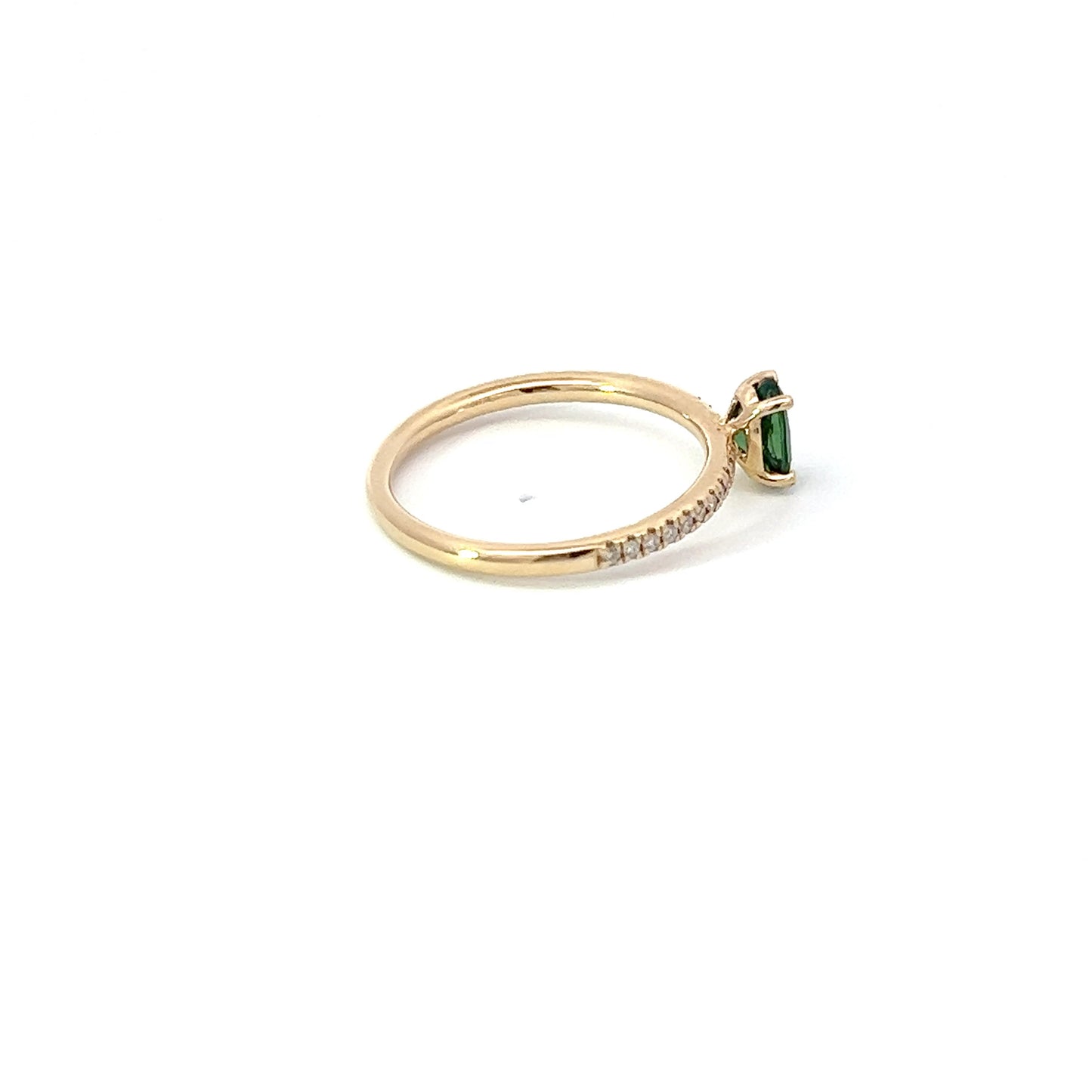 Sollitaire ring | Edelsteen groene toermalijn 0.48ct | 14k geelgoud | diamant 0.10ct