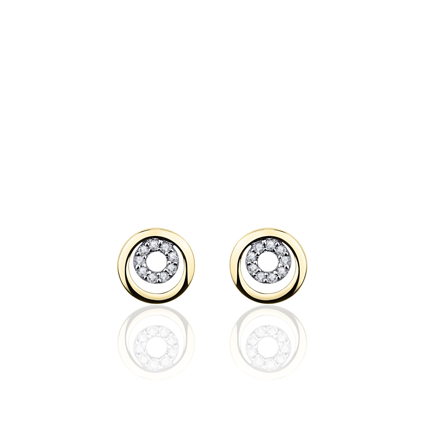 Ronde Oorstekers met Zirkonia Steentjes | 14k goud | Bi-color | 7,5 mm