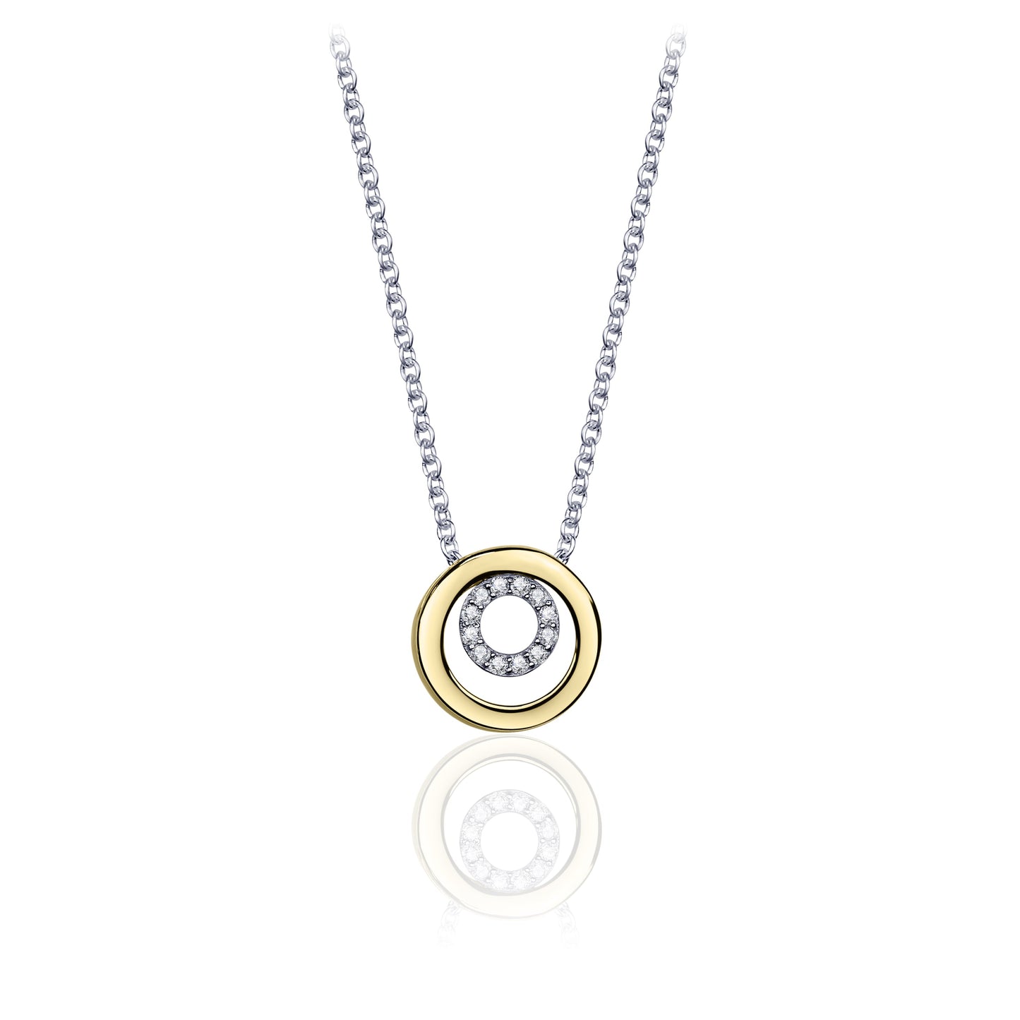 Gouden Hanger | 14k goud | Rond Met Binnen Cirkel Gezet Met Zirkonia | 12mm Ø | Bi-Color | Ecl. Collier