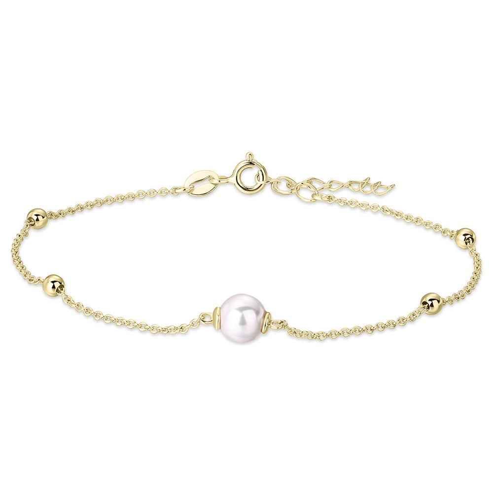 Armband met Parel en Gepolijste Kralen | 14k goud | 3 mm Kralen - 6 mm Parel 17 + 3 cm