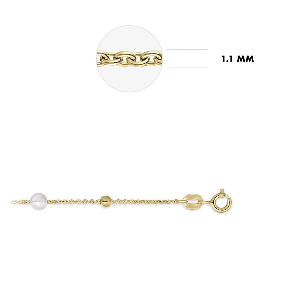 Mother Of Pearl Munt met Kralen en Parels Armband | 14k goud | 8 mm breed | 17 + 3 cm