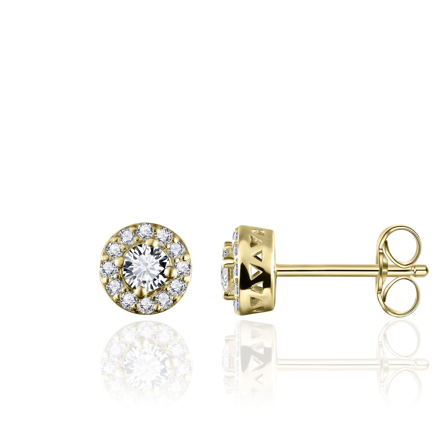 Solitaire Oorstekers | Omringd met Zirkonia Stenen | 14k goud | 6 mm