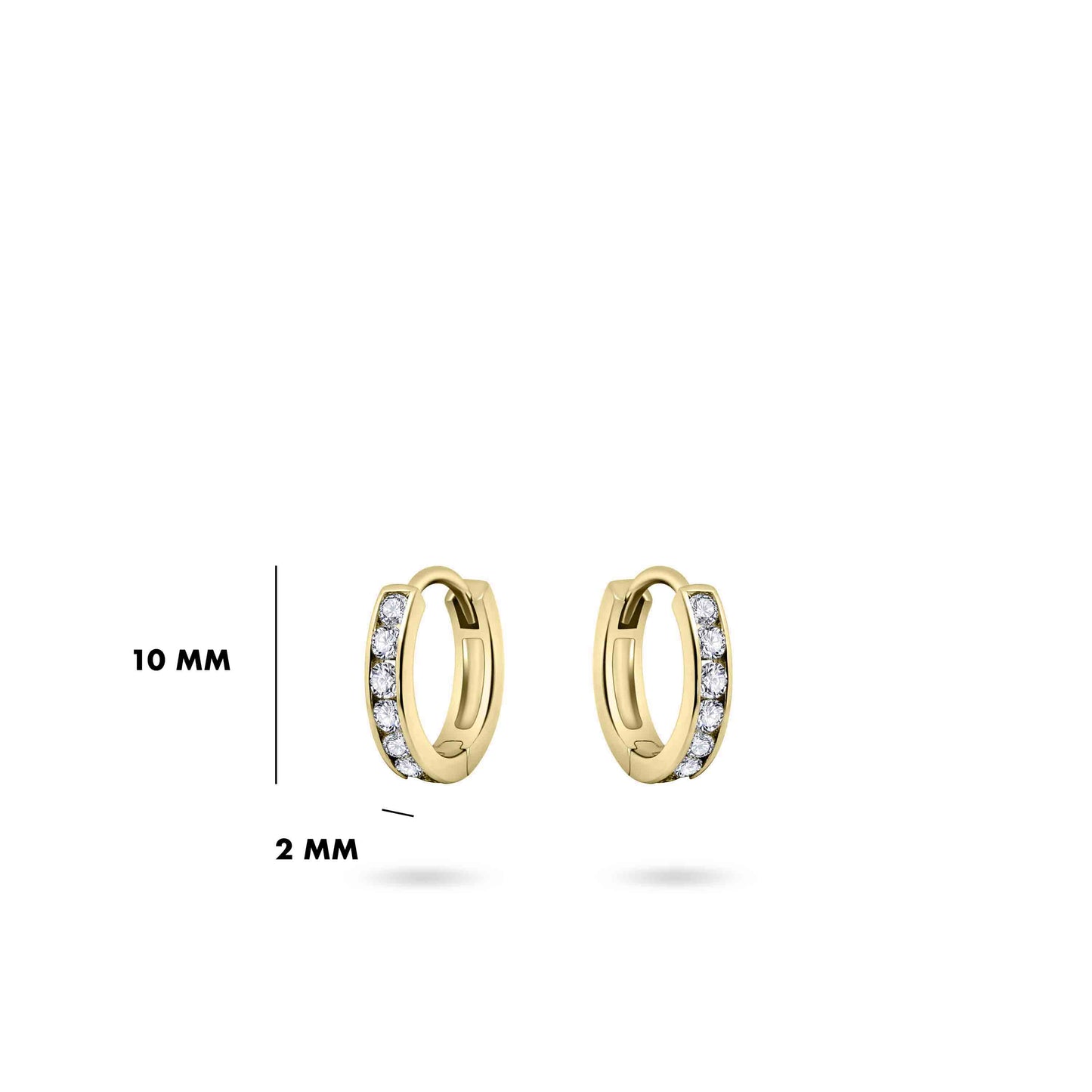 Hoops Oorbellen | 14k goud | 2 x 10 mm | Bezet met Zirkonia Steentjes