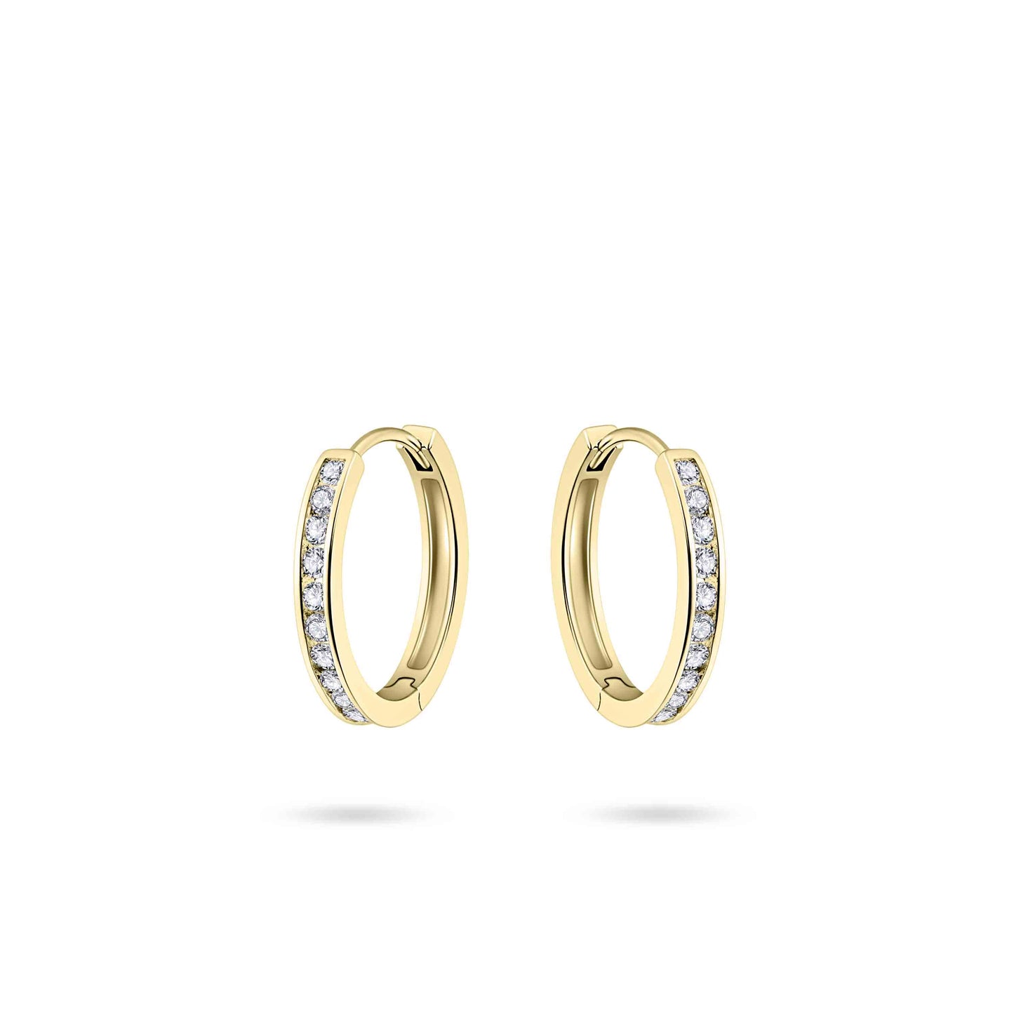 Hoops Oorbellen | 14k goud | 2 x 15 mm | Bezet met Zirkonia Steentjes
