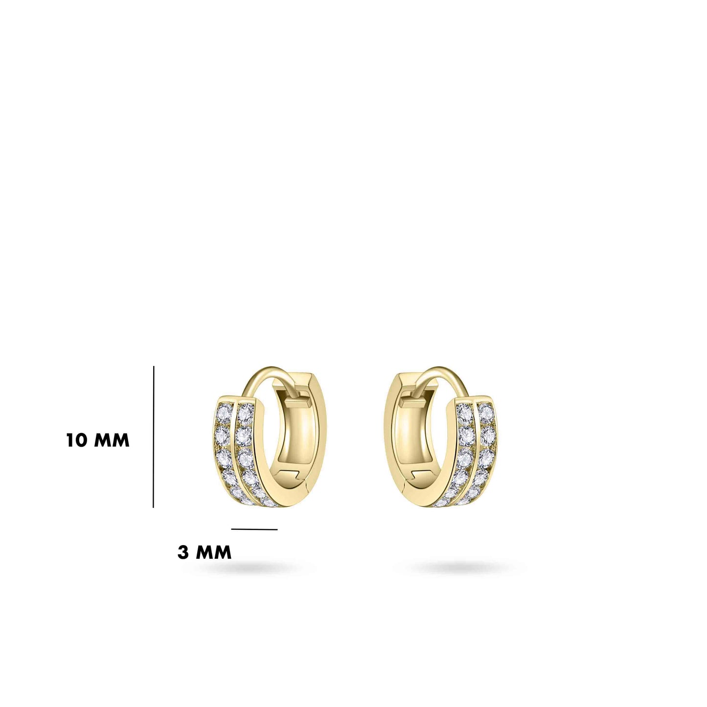 Hoops Oorbellen| 14k goud | 3 x 10 mm | Bezet met Zirkonia Steentjes