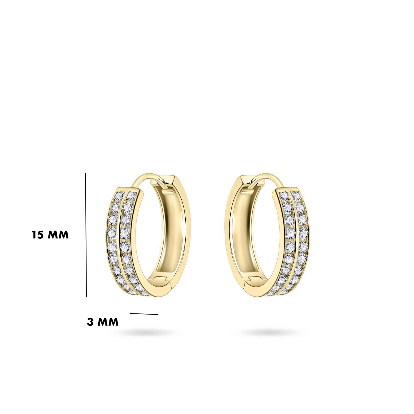 Hoops Oorbellen| 14k goud | 3 x 15 mm | Bezet met Zirkonia Steentjes