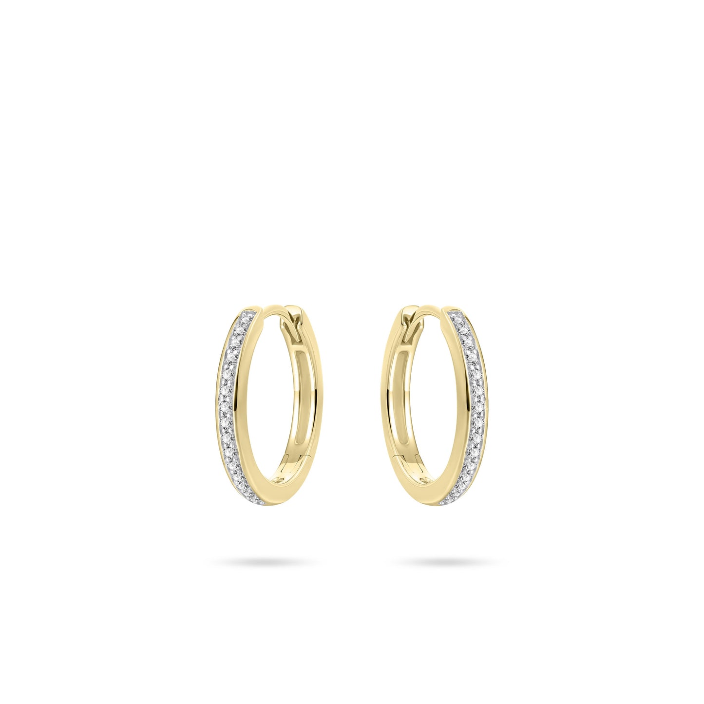 Hoops Oorbellen | 14k goud | 2 x 15 mm | Bezet met Zirkonia Steentjes