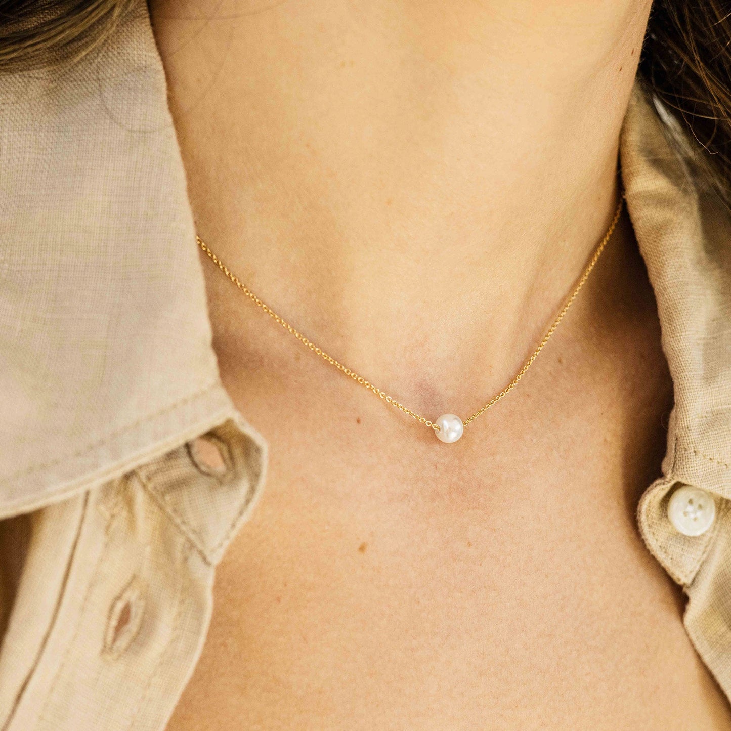 Halsketting met Synthetische Parel | 14k goud | 38 + 4 cm