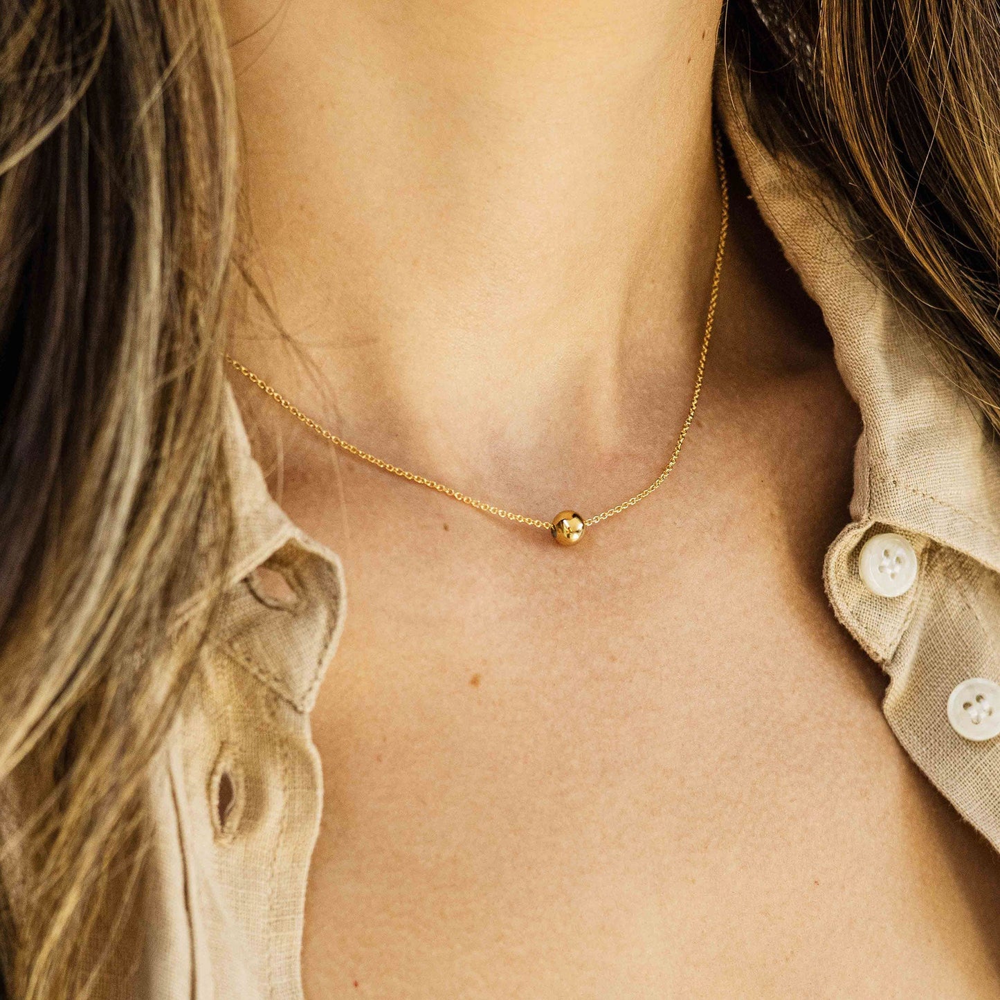Ketting met gepolijste kraal | 14k goud | 38 + 4 cm