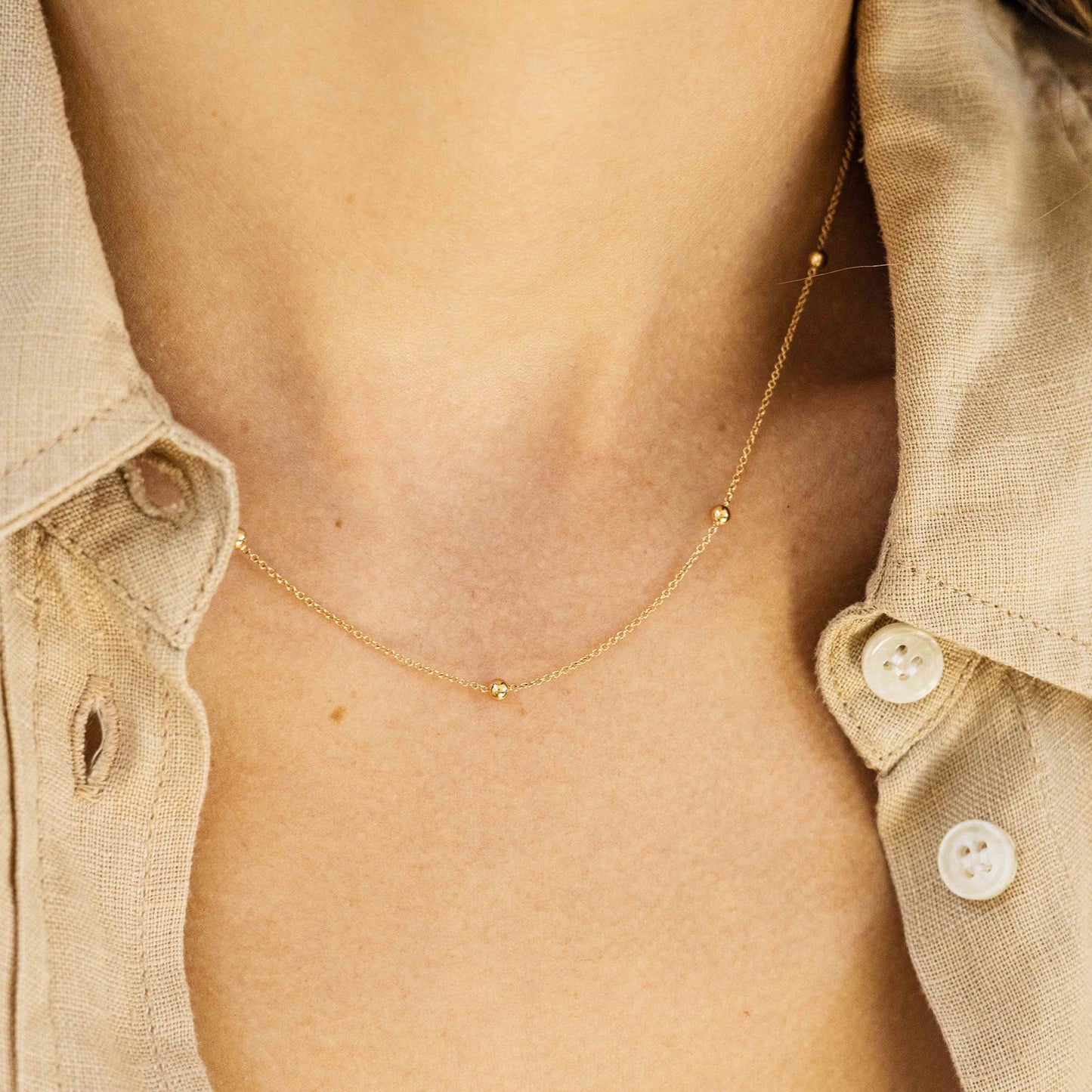 Ketting met Gepolijste Kralen | 14k goud | 42 + 3 cm
