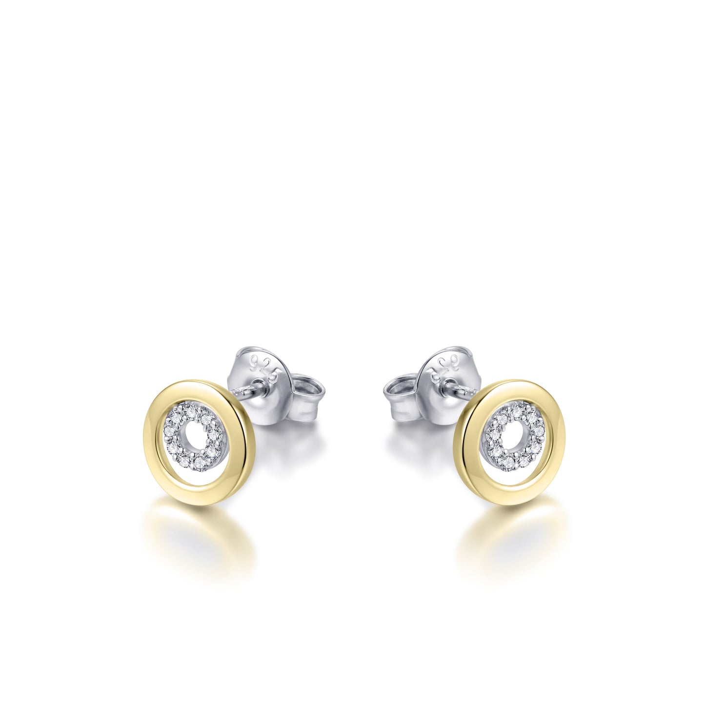 Ronde Oorstekers met Zirkonia Steentjes | 14k goud | Bi-color | 7,5 mm
