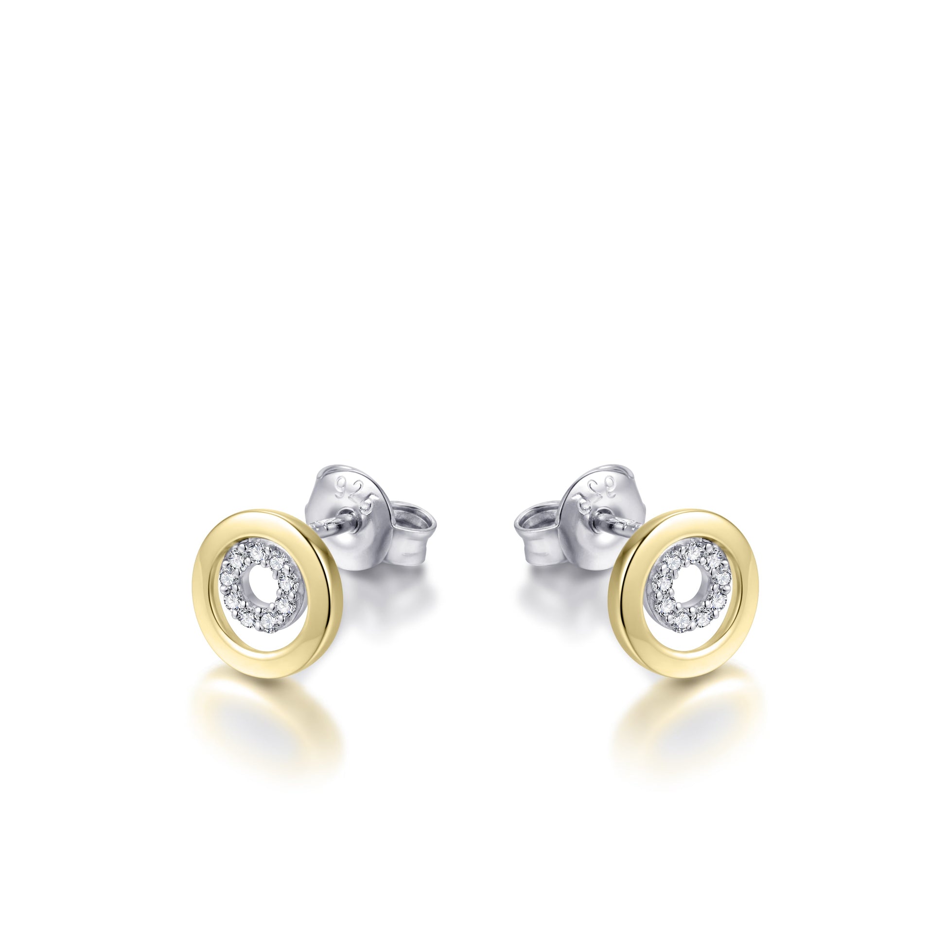 Ronde Oorstekers met Zirkonia Steentjes | 14k goud | Bi-color | 7,5 mm