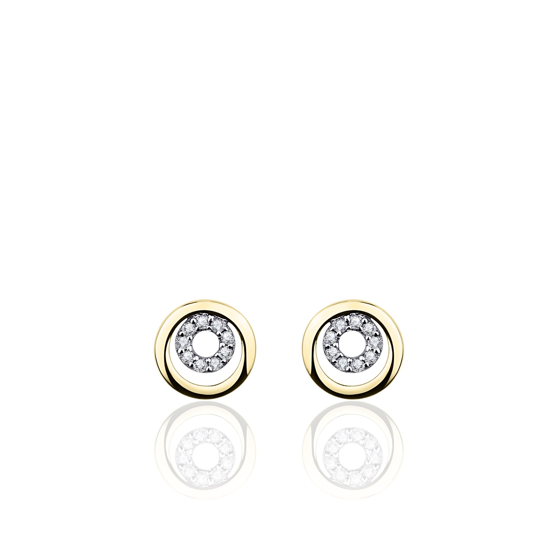 Ronde Oorstekers met Zirkonia Steentjes | 14k goud | Bi-color | 7,5 mm