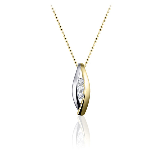 Gouden Hanger | 14k goud | Fantasie Gezet Met Zirkonia - 17mm  6mm | Bi-Color |  Ecl. Collier  