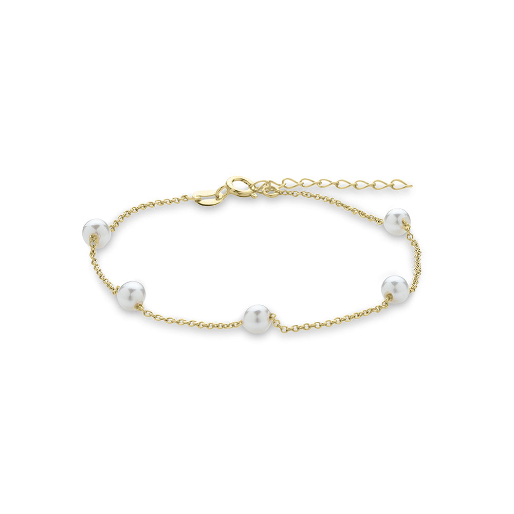 Armband met Synthetische Parels | 14k goud | 4mm Parels | 17 + 3 cm
