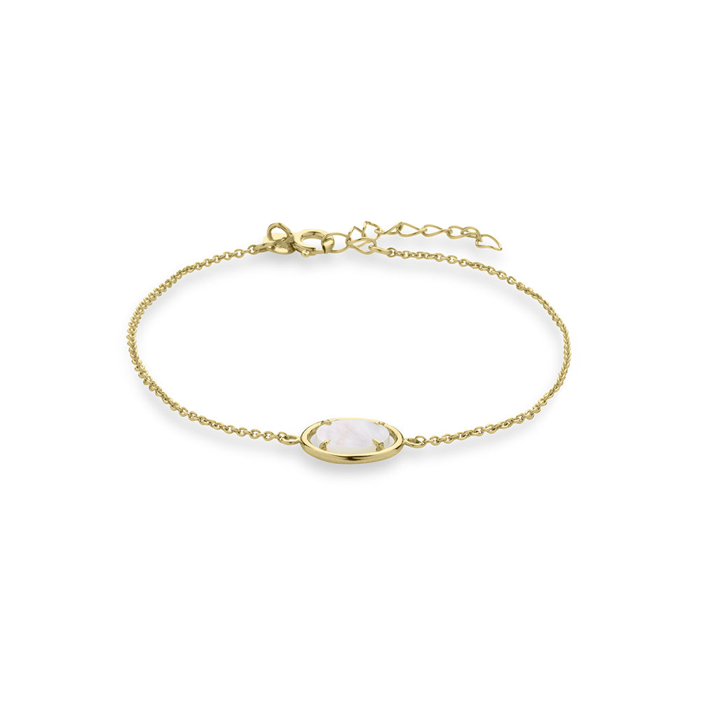 Mother of Pearl munt in band armband 8 mm | 14k goud | 1.1 mm breed | 17 + 3 cm lengte 