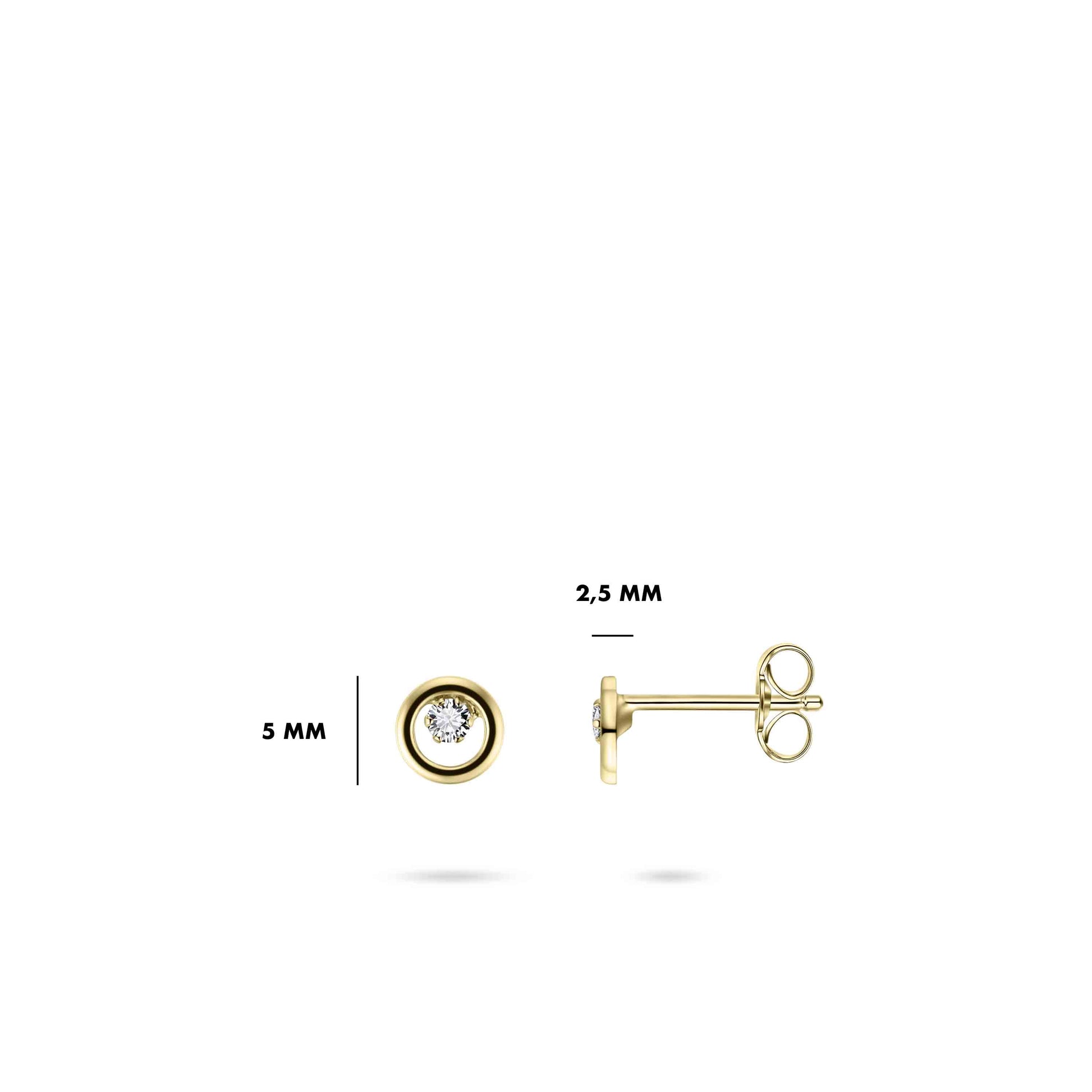 Ronde Oorstekers met Zirkonia Steen | 14k goud | 5 mm