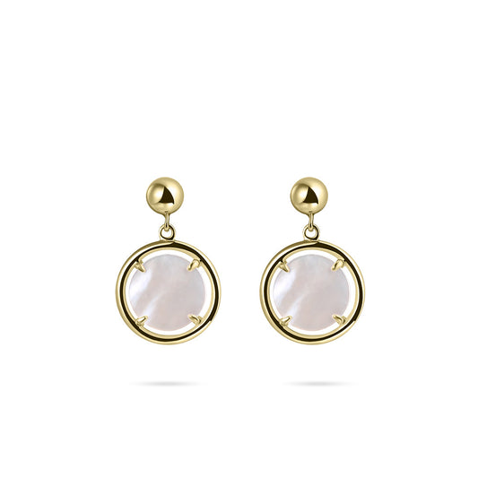Munt in Band Oorstekers | Parelmoer | 14k goud