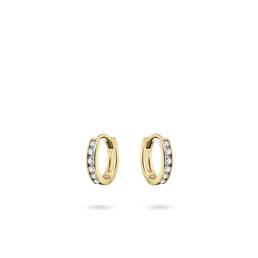 Hoops Oorbellen  | 14k goud | 2 x 10 mm | Bezet met Zirkonia Steentjes