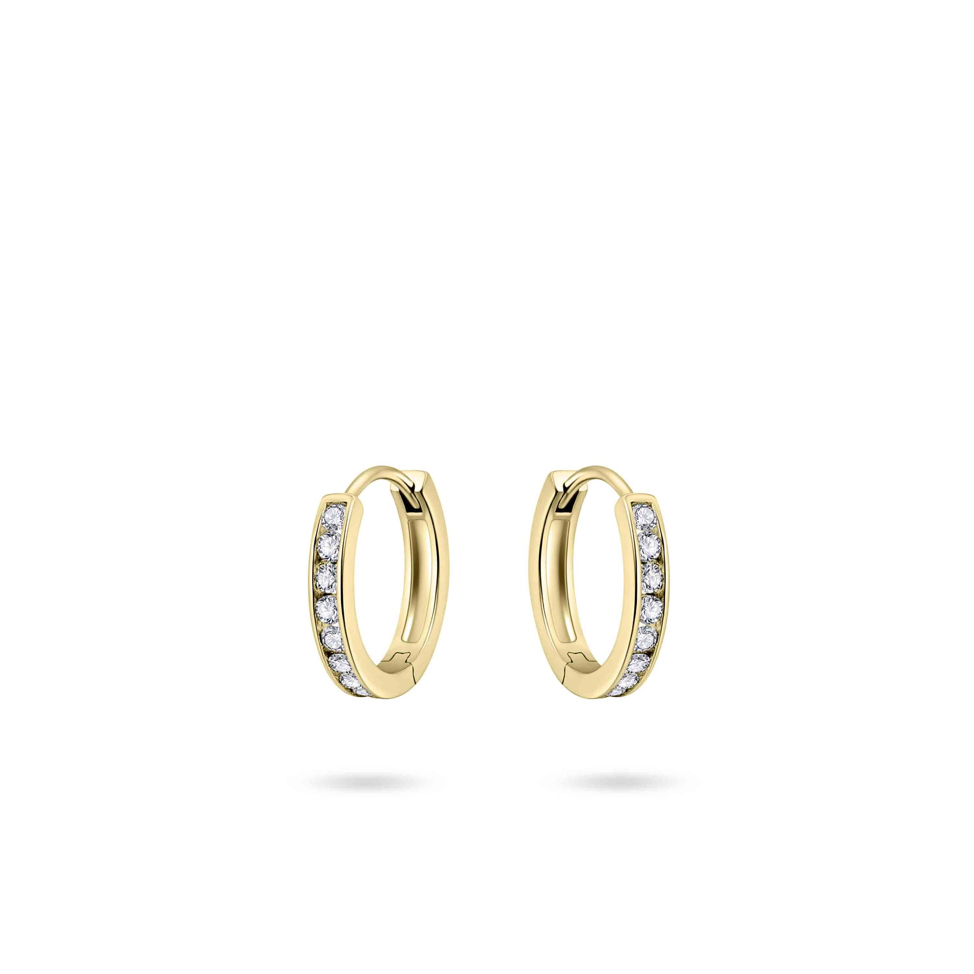 Hoops Oorbellen  | 14k goud | 2 x 12 mm | Bezet met Zirkonia Steentjes