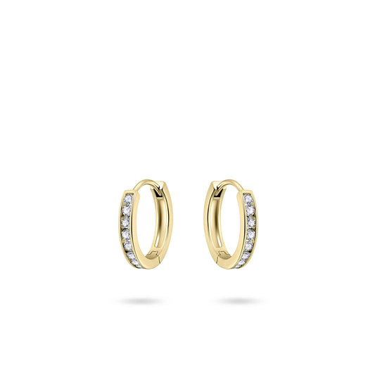 Hoops Oorbellen  | 14k goud | 2 x 12 mm | Bezet met Zirkonia Steentjes