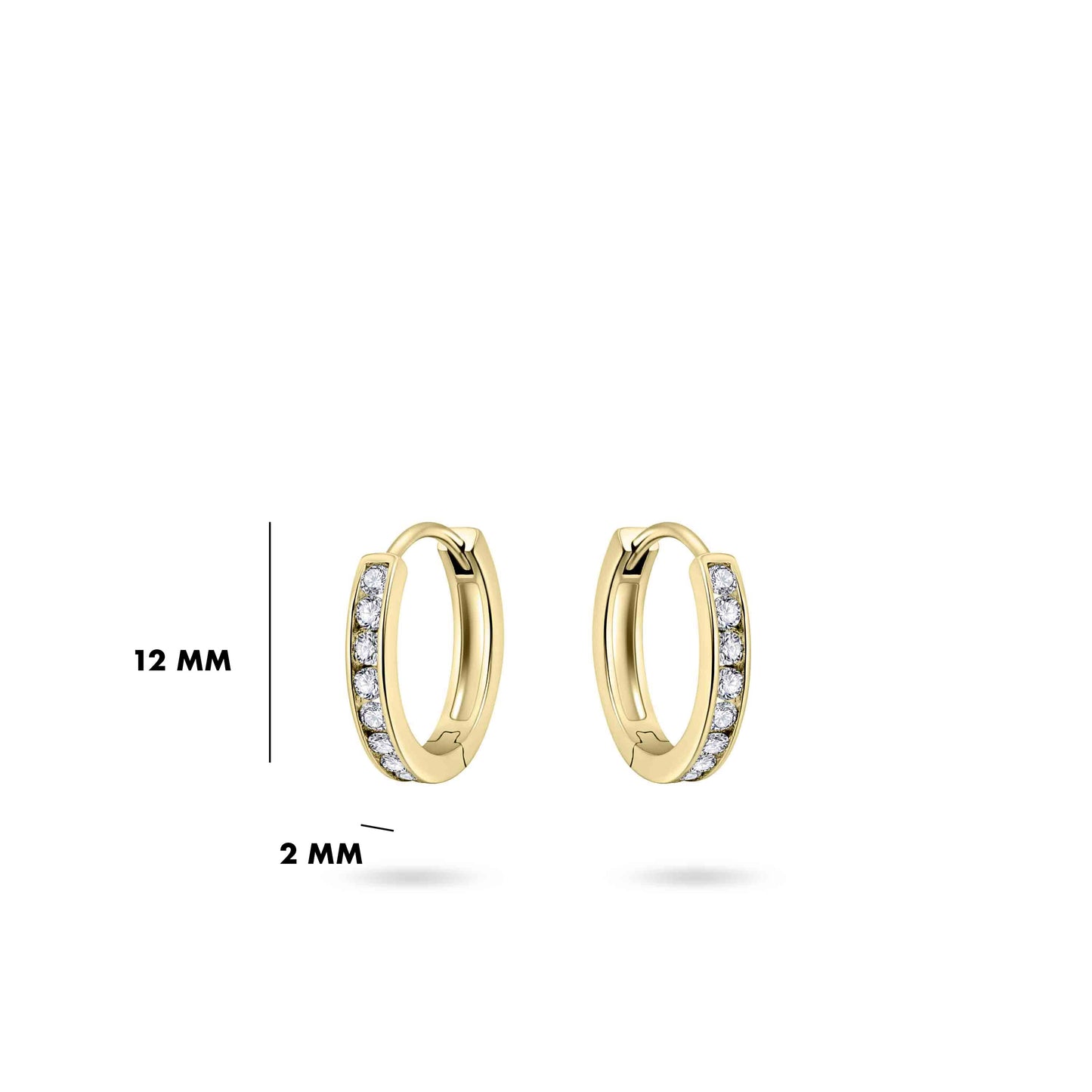 Hoops Oorbellen  | 14k goud | 2 x 12 mm | Bezet met Zirkonia Steentjes