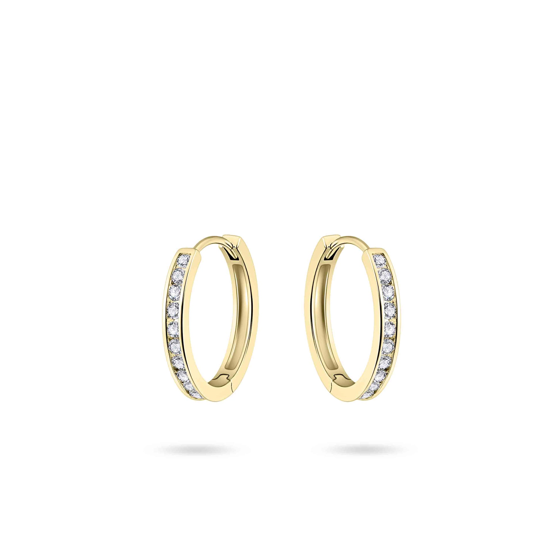 Hoops Oorbellen  | 14k goud | 2 x 15 mm | Bezet met Zirkonia Steentjes