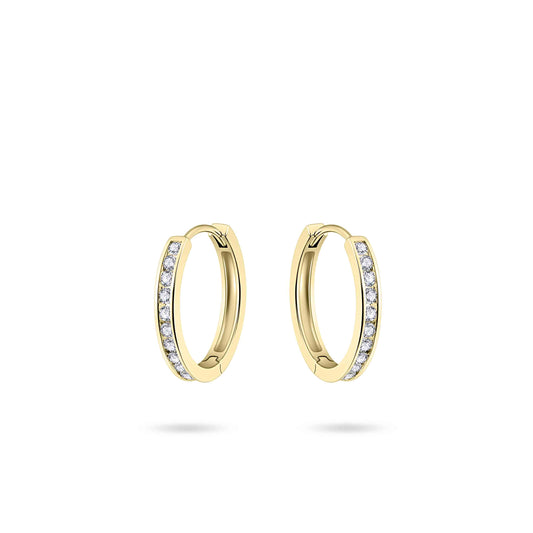 Hoops Oorbellen  | 14k goud | 2 x 15 mm | Bezet met Zirkonia Steentjes