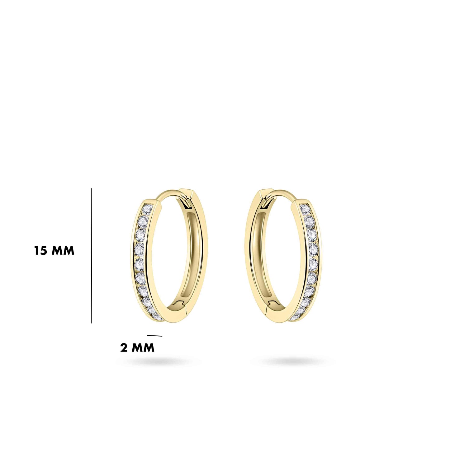 Hoops Oorbellen  | 14k goud | 2 x 15 mm | Bezet met Zirkonia Steentjes