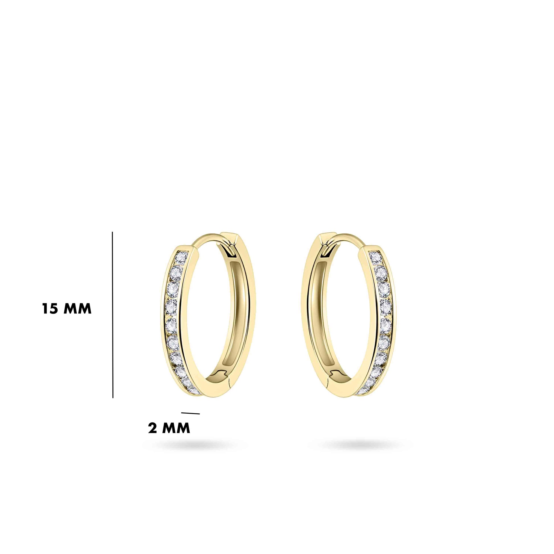 Hoops Oorbellen  | 14k goud | 2 x 15 mm | Bezet met Zirkonia Steentjes