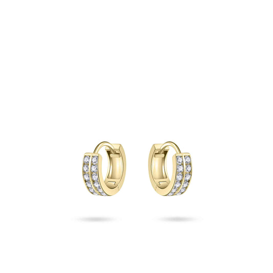 Hoops Oorbellen| 14k goud | 3 x 10 mm | Bezet met Zirkonia Steentjes