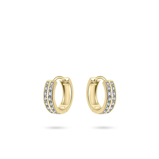 Hoops Oorbellen| 14k goud | 3 x 12 mm | Bezet met Zirkonia Steentjes