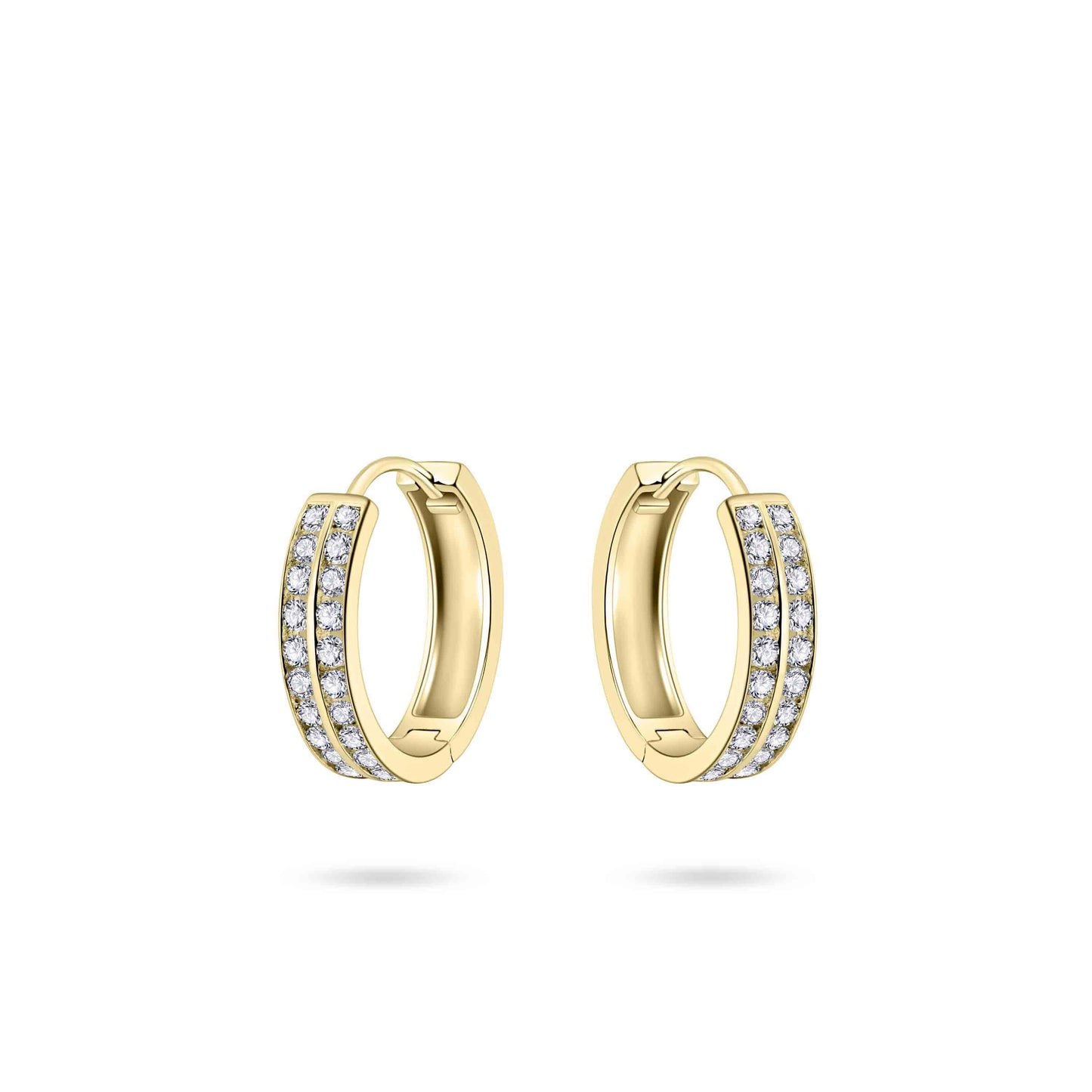 Hoops Oorbellen| 14k goud | 3 x 15 mm | Bezet met Zirkonia Steentjes