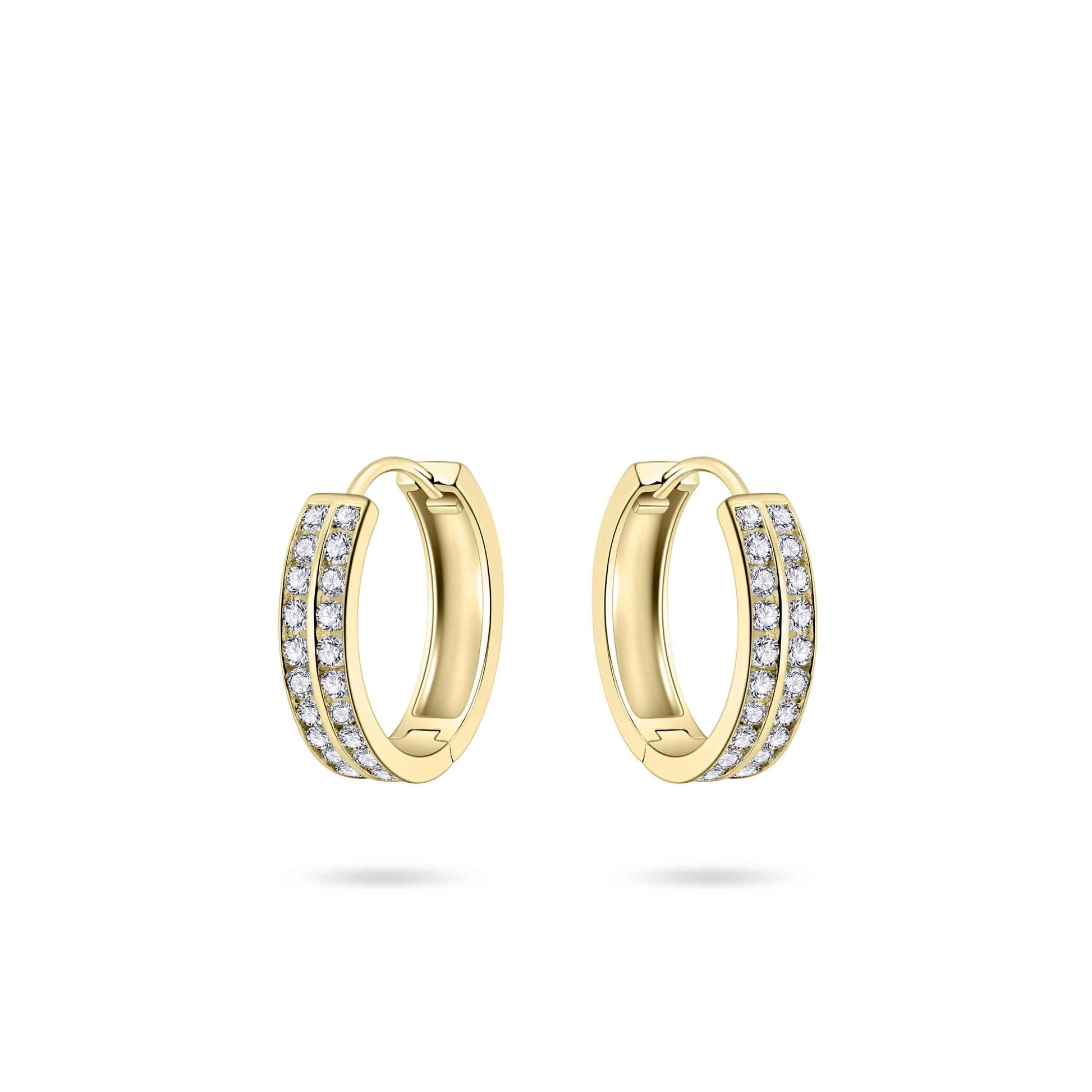 Hoops Oorbellen| 14k goud | 3 x 15 mm | Bezet met Zirkonia Steentjes