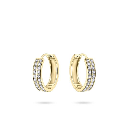 Hoops Oorbellen| 14k goud | 3 x 15 mm | Bezet met Zirkonia Steentjes