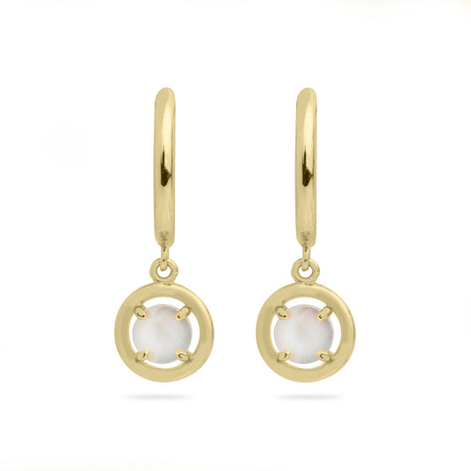 Hoops Oorbellen met bungelende munten in band | Parelmoer | 14k goud