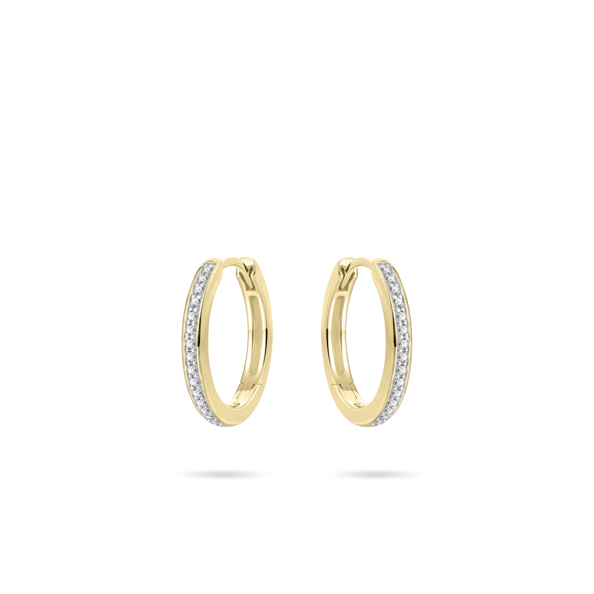 Hoops Oorbellen | 14k goud | 2 x 15 mm | Bezet met Zirkonia Steentjes