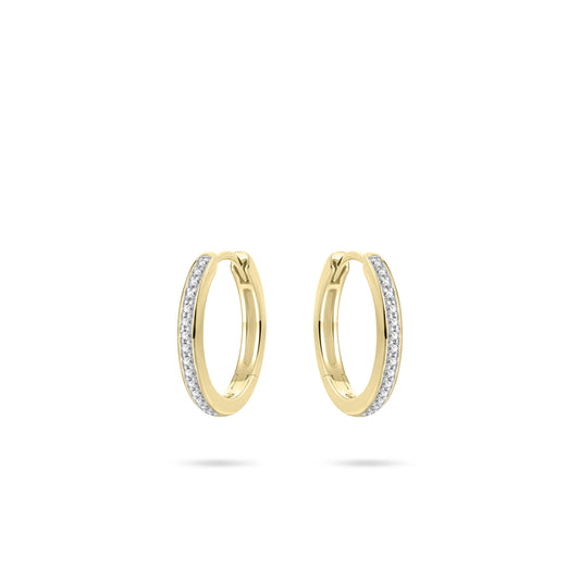 Hoops Oorbellen | 14k goud | 2 x 15 mm | Bezet met Zirkonia Steentjes