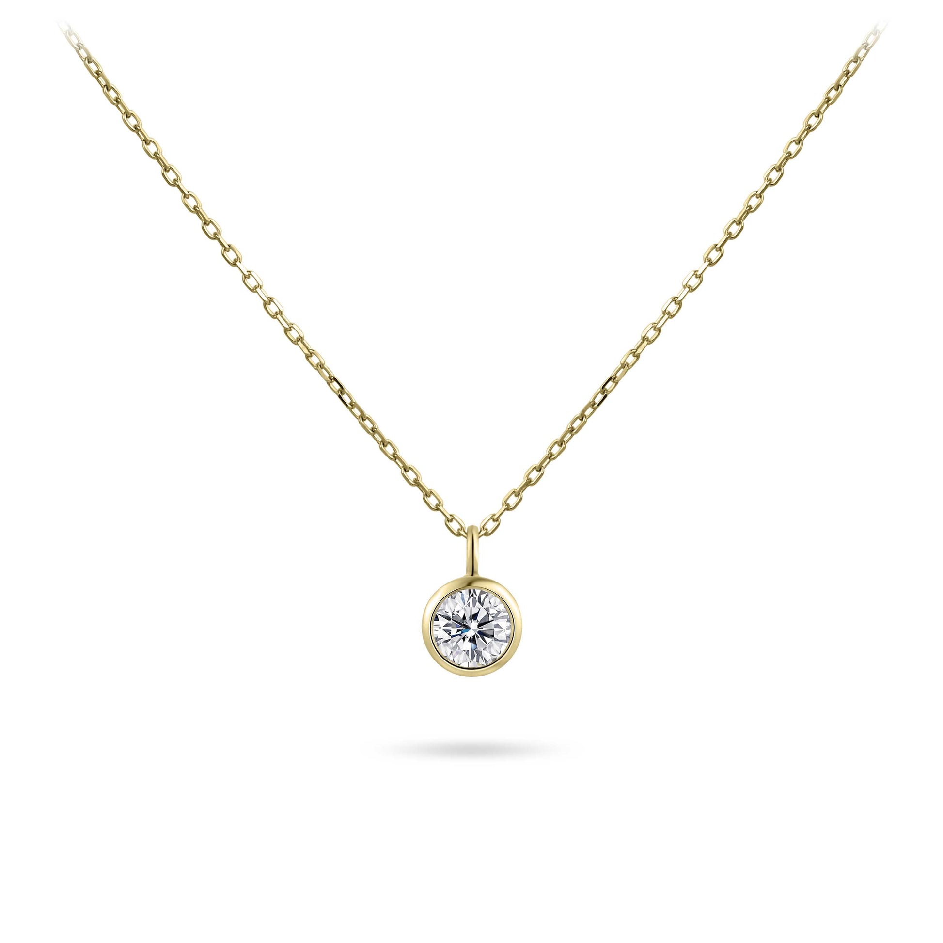 Halsketting met Solitaire hanger in lunette | 14k goud | 38 cm + 4 cm