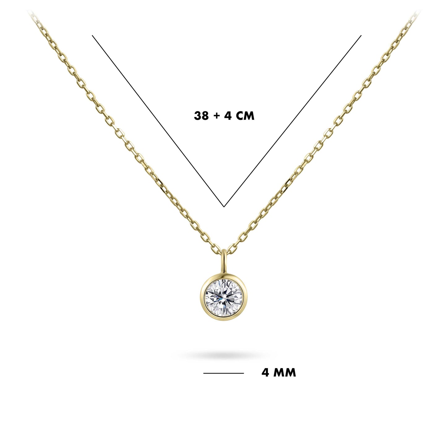 Halsketting met Solitaire hanger in lunette | 14k goud | 38 cm + 4 cm