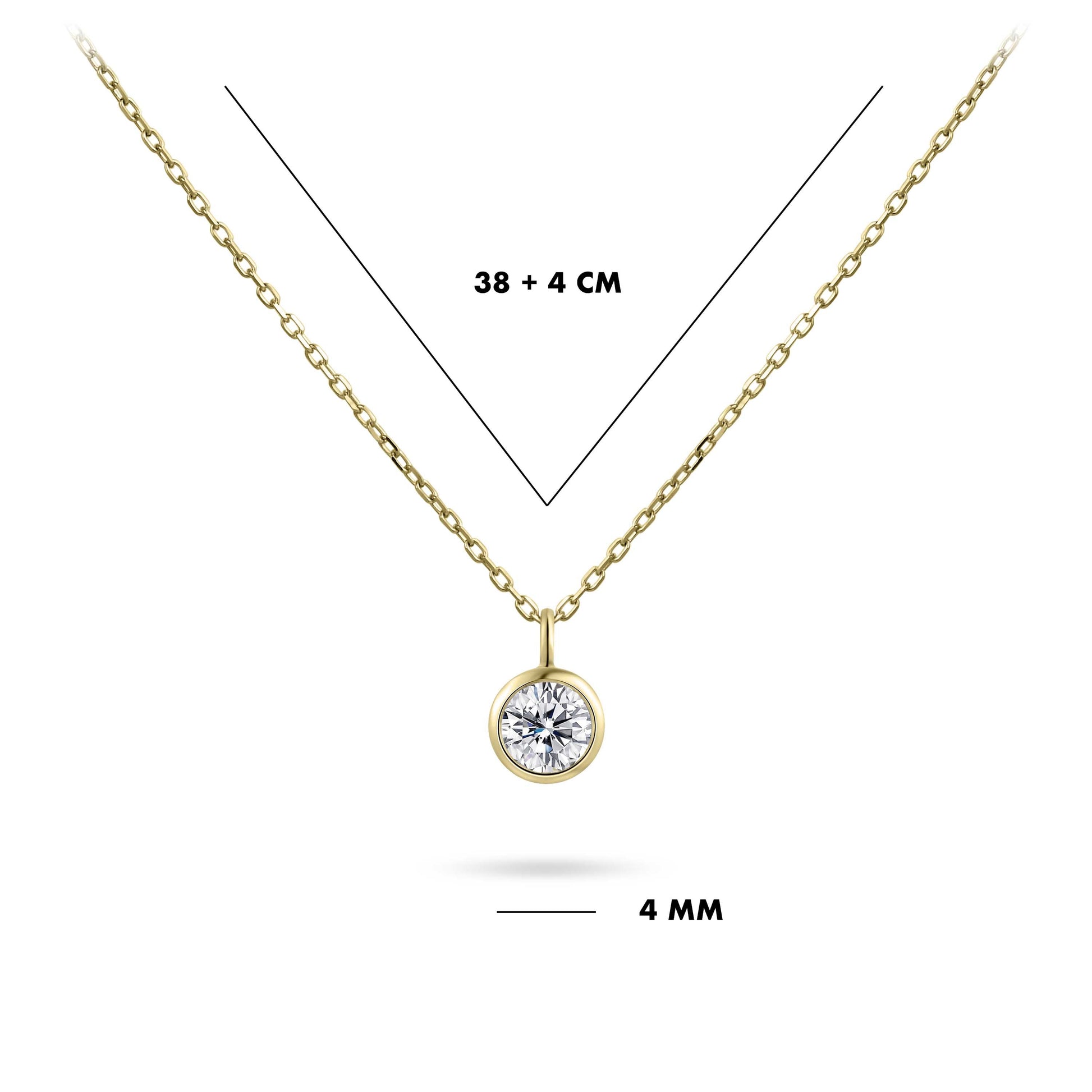 Halsketting met Solitaire hanger in lunette | 14k goud | 38 cm + 4 cm