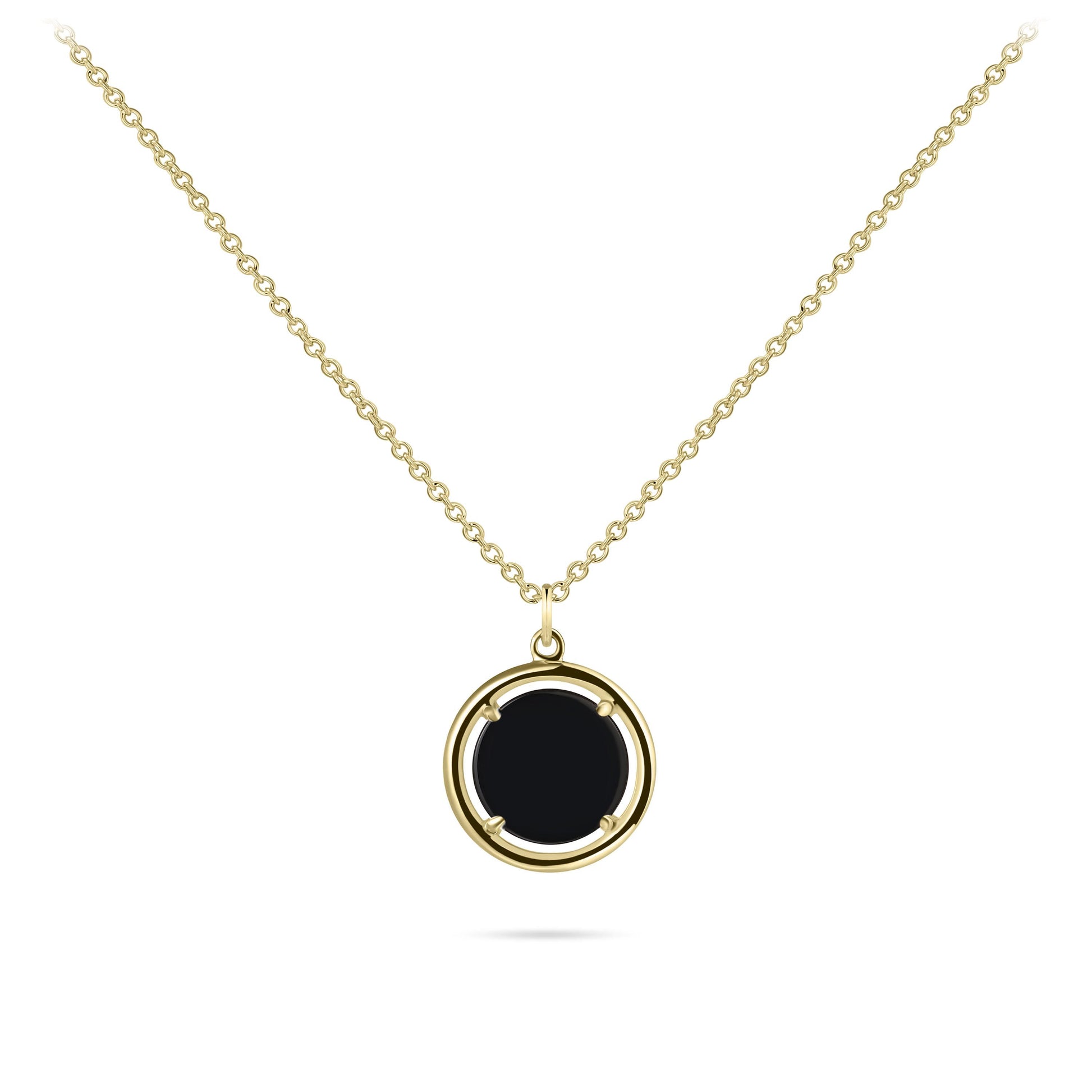 Halsketting met Solitaire hanger | 14k goud | Zirkonia Zwart | 42 + 3 cm 