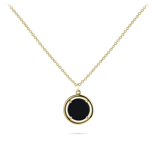 Halsketting met Solitaire hanger | 14k goud | Zirkonia Zwart | 42 + 3 cm 