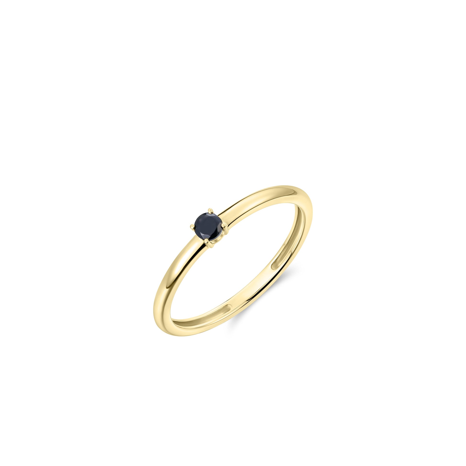 Solitaire Ring | 14k goud | 2 mm band | 3 mm steen zwart | Zirkonia